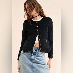 Free People Black Blazer with Gold Buttons